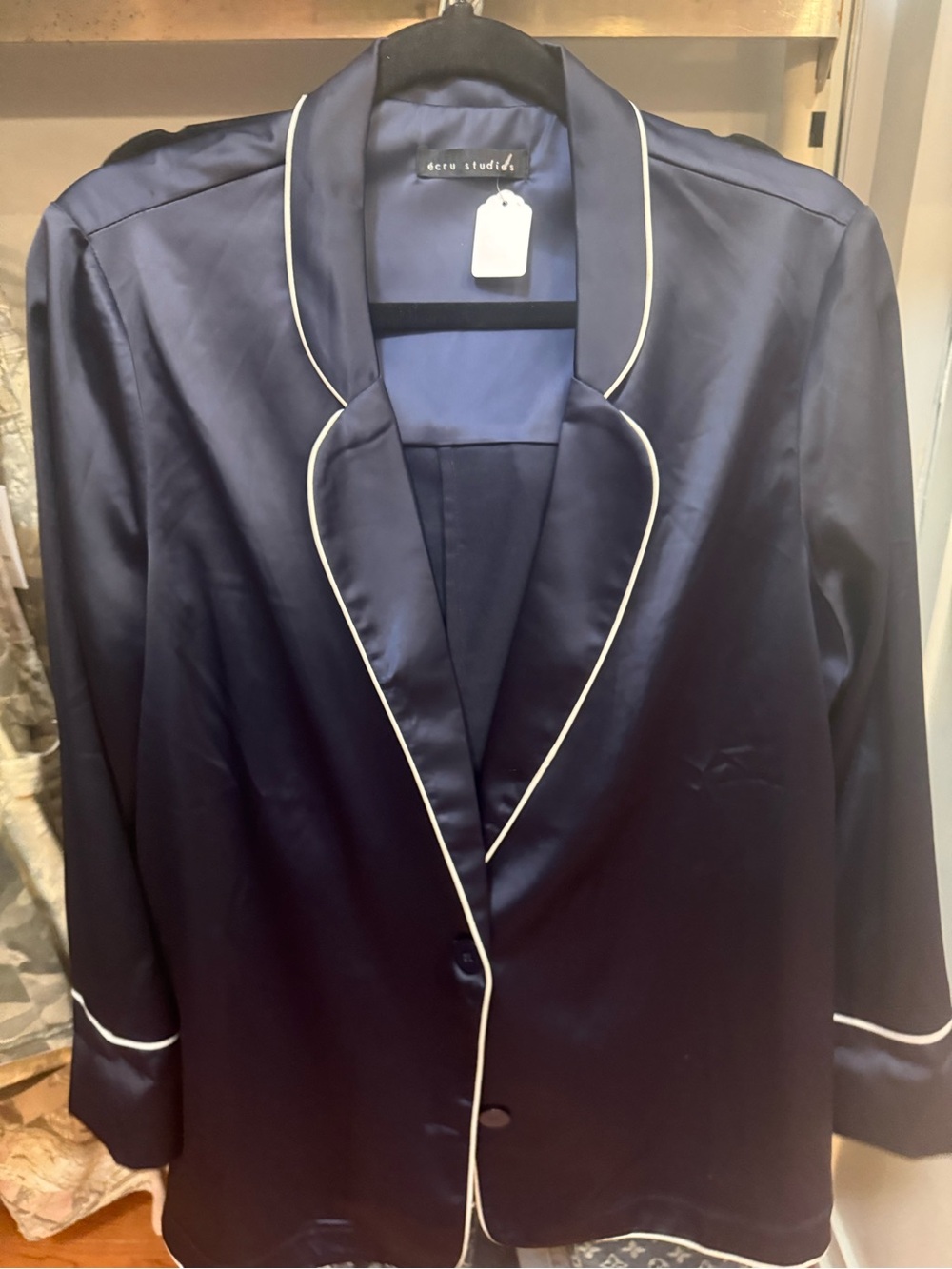 Aero Studio Navy Satin Blazer with White Piping